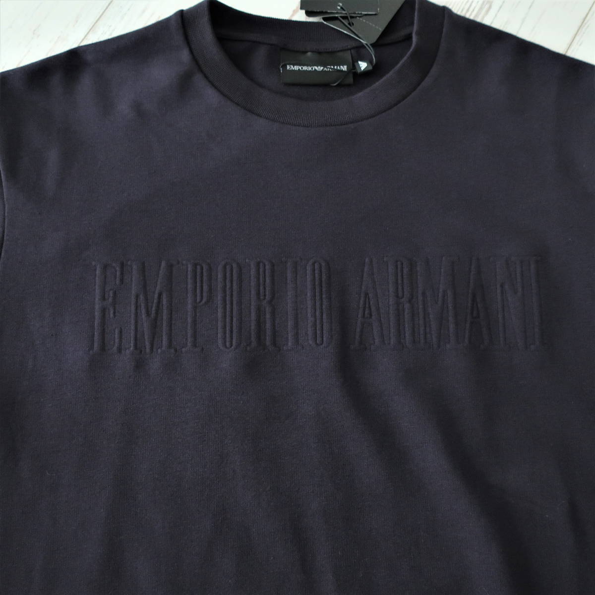 新品タグ付き EMPORIO ARMANI アルマーニ ビッグシルエット ロゴ スウェット ドロップショルダー トレーナー メンズ 紺 ネイビー Sサイズ