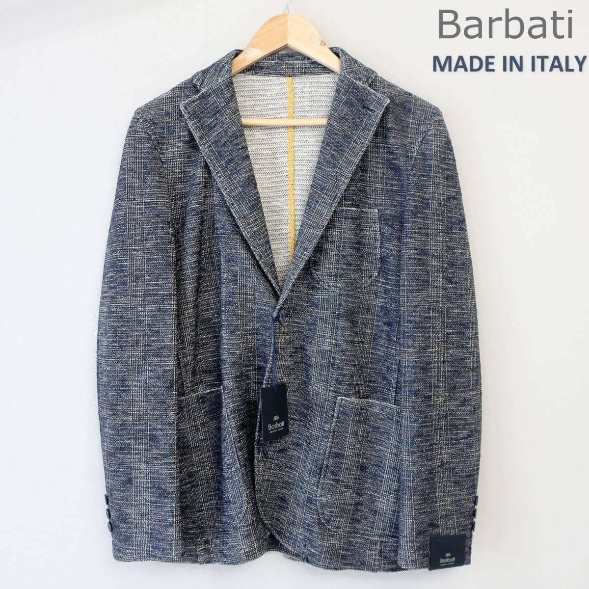 新品 未使用 BARBATI バルバッティ イタリア製 2ボタン テーラードジャケット ブレザー スリム 総柄 ネイビー グレー メンズ 46 Mサイズ