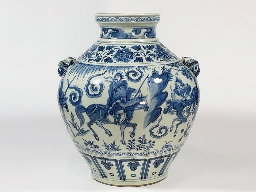 代購代標第一品牌-樂淘letao-【安】元時代青花人物図獣頭罐共箱唐瓷