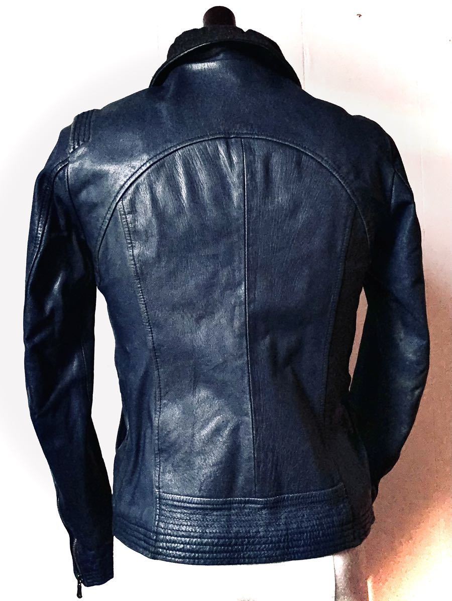 美色ブルー 正規品 rtro gold leathers（山羊革）ゴートスキンラムレザー シングルライダース ジャケット M AKM バックラッシュ_画像2
