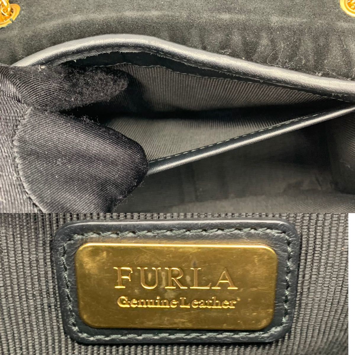 1円●極美品●FURLA フルラ コメタ メトロポリス チェーンショルダーバッグ ポシェット キルティング ゴールド金具 レザー 黒 レディース_画像10