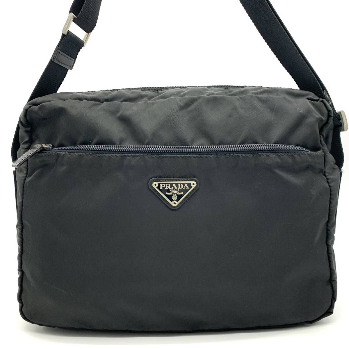 1円●美品●PRADA プラダ メッセンジャーバッグ ショルダーバッグ 三角ロゴ テスートナイロン ポコノ レザー 黒 レディース メンズ 男女_画像2