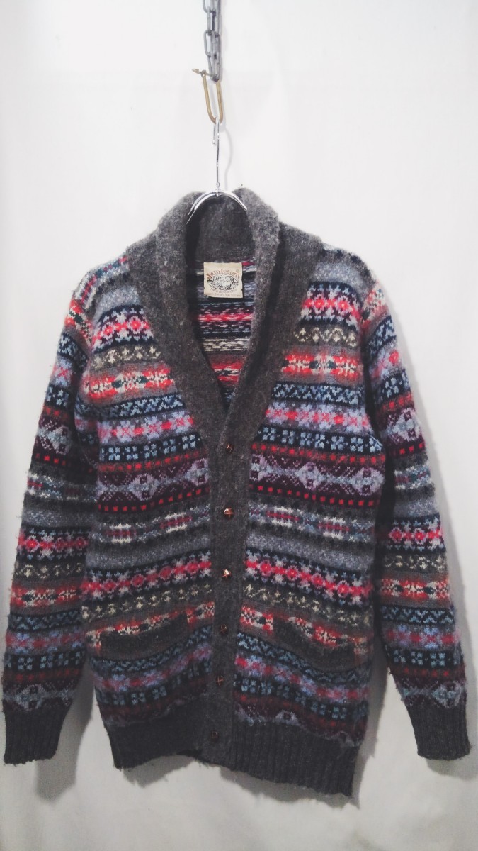 Jamieson's fair isle shawl collar knit cardigan ジャミーソンズ フェアアイル柄 ショールカラー ニット カーディガン スコットランド製_画像5