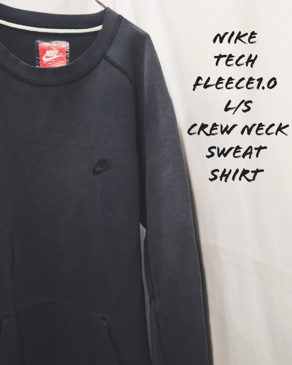 NIKE tech fleece 1.0 L/S crew neck sweat shirt Nike Tec флис вырез лодочкой тренировочный Sam отверстие имеется переделка Vintage 