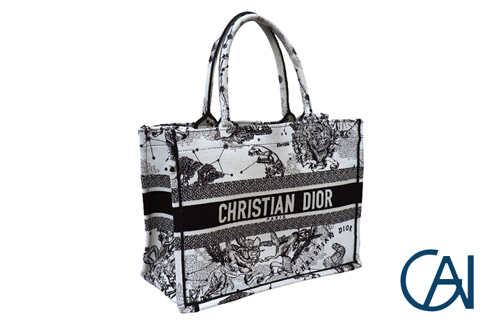 (BK-5330-2001)Christian Dior【クリスチャンディオール】 ブックトート ミディアム コットンキャンバス ブラック×ホワイト M1296【USED】