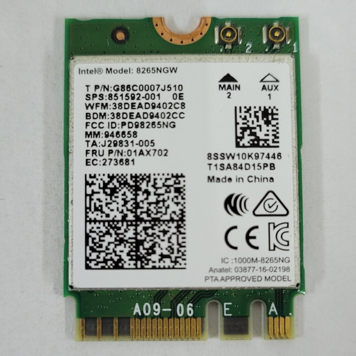 Intel DualBand Wireless-AC8265 内蔵 無線LANカード 8265NGW M.2 NGFF 867Mbps Bluetooth4.2 P02158_画像1