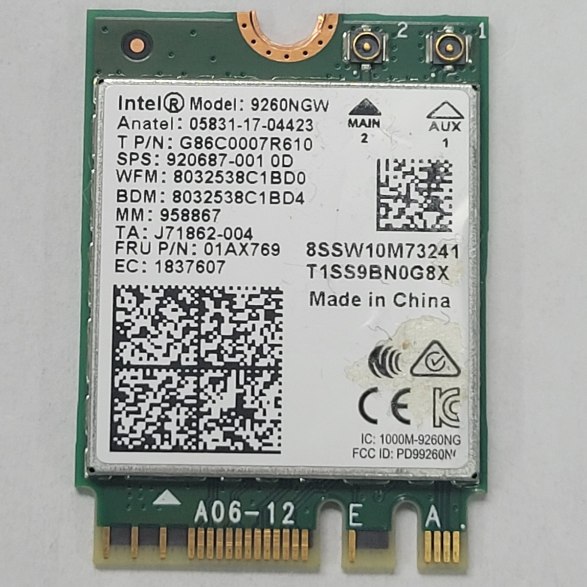 Intel Wireless-AC 9260 5GHz/2.4GHz 802.11ac MU-MIMO 1.73Gbps 内蔵 無線LANカード 9260NGW P02308_画像1