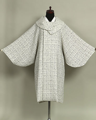 和遊館 即決eha3095 日本製 ラメ ツイード ロール衿 和装用 ロングコート白色