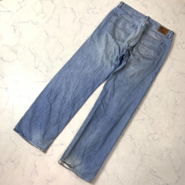 ポロジーンズラルフローレン コットン100％デニムパンツブルー POLO JEANS CO. RALPH LAUREN カジュアル バック裾ダメージ有 34 C7752_画像8