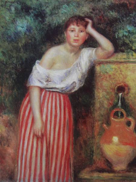 ピエール＝オーギュスト・ルノアール、泉のそばの少女、希少な額装用画集より、新品高級額装付、送料無料