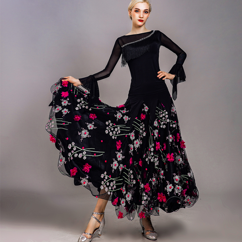 レディース社交ダンス衣装　スカートの単品　3色選択可　素敵花柄　サイズS～３XL