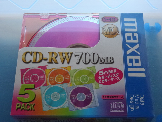 2 新品 マクセル Maxell 5枚セット CDRW80MIX.1P5S CD-RW 700MB カラー5色　1～4倍速_画像2