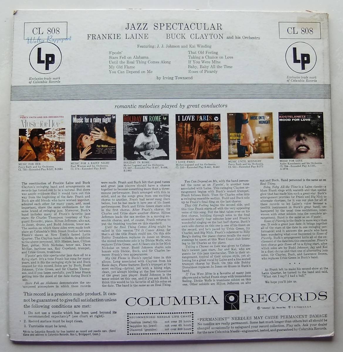 ◆ FRANKIE LAINE & BUCK CLAYTON / Jazz Spectacular ◆ Columbia CL 808 (6eye:dg) ◆ W_画像2