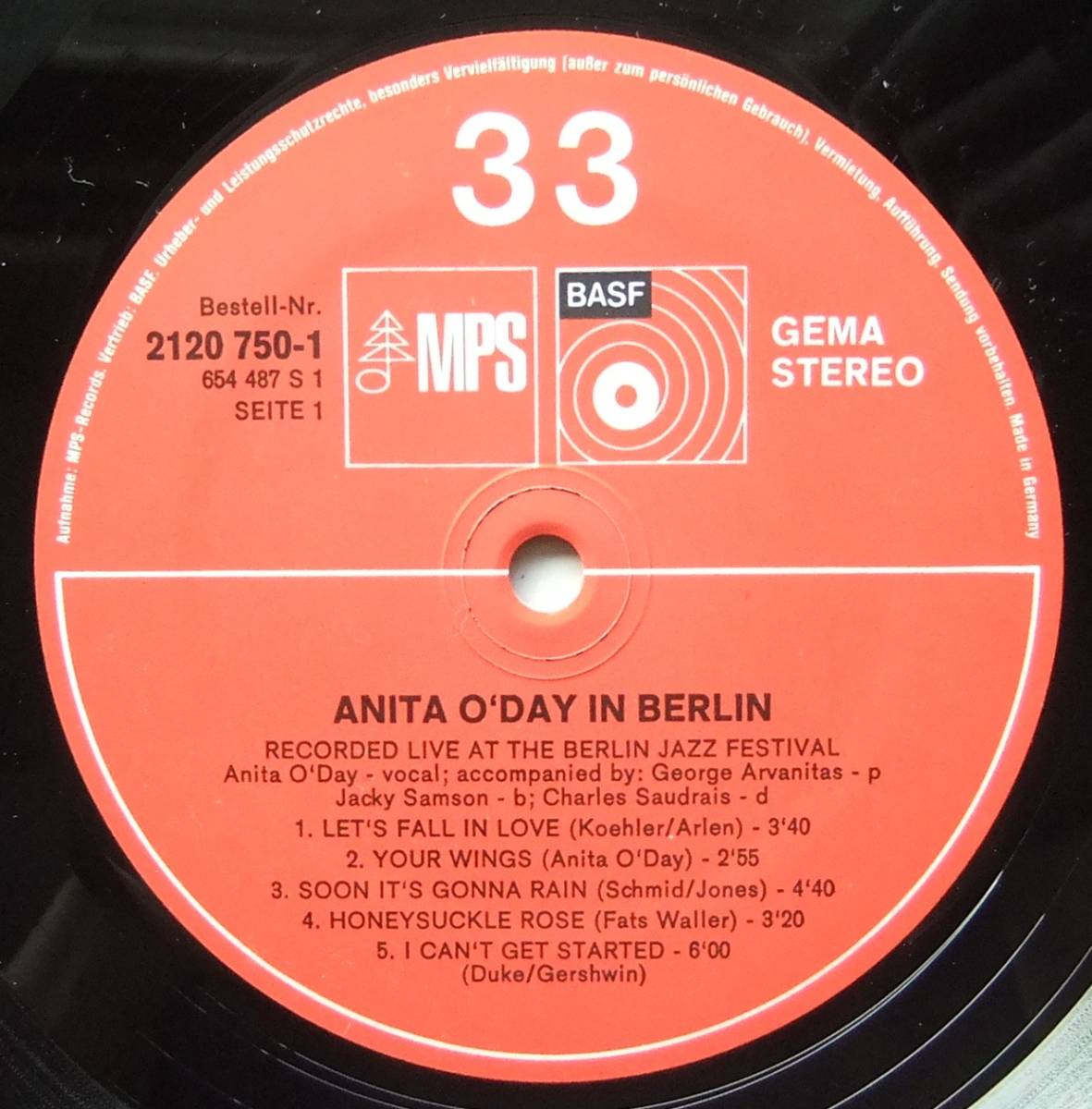 ◆ ANITA O'DAY In Berlin / George Arvanitas Trio ◆ MPS 21 20750-1 (Germany) ◆_画像3