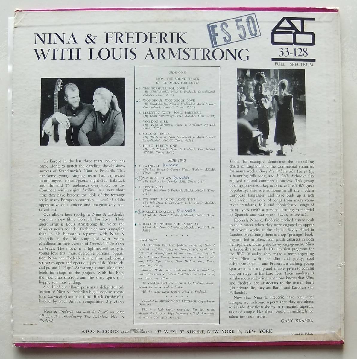 ◆ NINA & FREDERIK With LOUIS ARMSTRONG ◆ Atco 33-128 (yellow) ◆_画像2