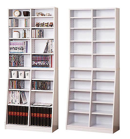幅75cm大容量のホームシェルフ薄型文庫本棚　DVDコミック本などを大量収納書棚75-180cm　ホワイト_cd