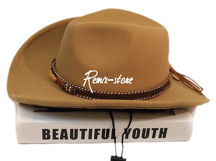 * good-looking A/W Native American n leaf belt wool tsuba wide ten-gallon hat size 57cm 61cm Vintage large size *757