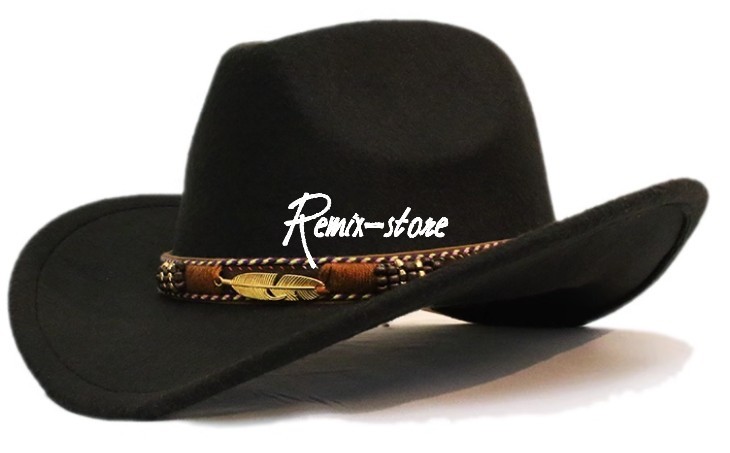 * good-looking A/W Native American n leaf belt wool tsuba wide ten-gallon hat size 57cm 61cm Vintage large size *757