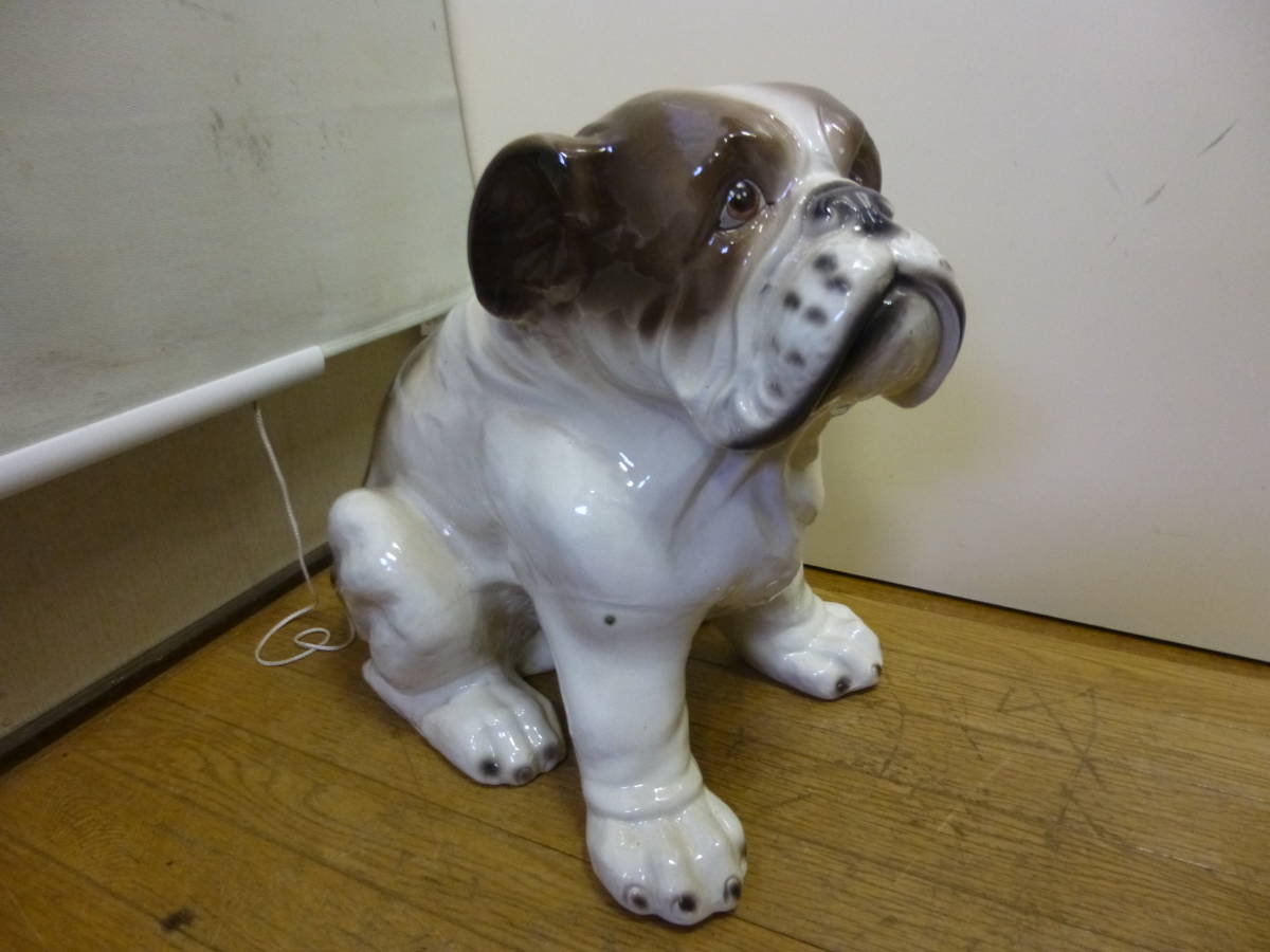 ◆中古 リアル 陶器 可愛い ブルドッグ 犬 ドッグ DOG 置物 等身大 オブジェ 希少 インテリア 雑貨 玄関 飾り◆イタリア製？_画像1