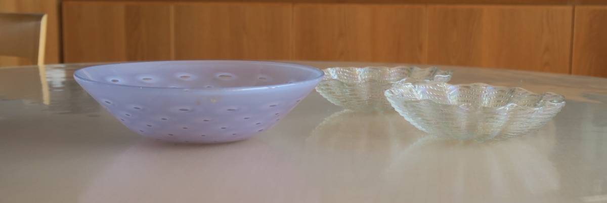 【昭和レトロ】ガラス鉢 3点 吹きガラス ゆらゆら 気泡 虹色 真珠色 の画像10