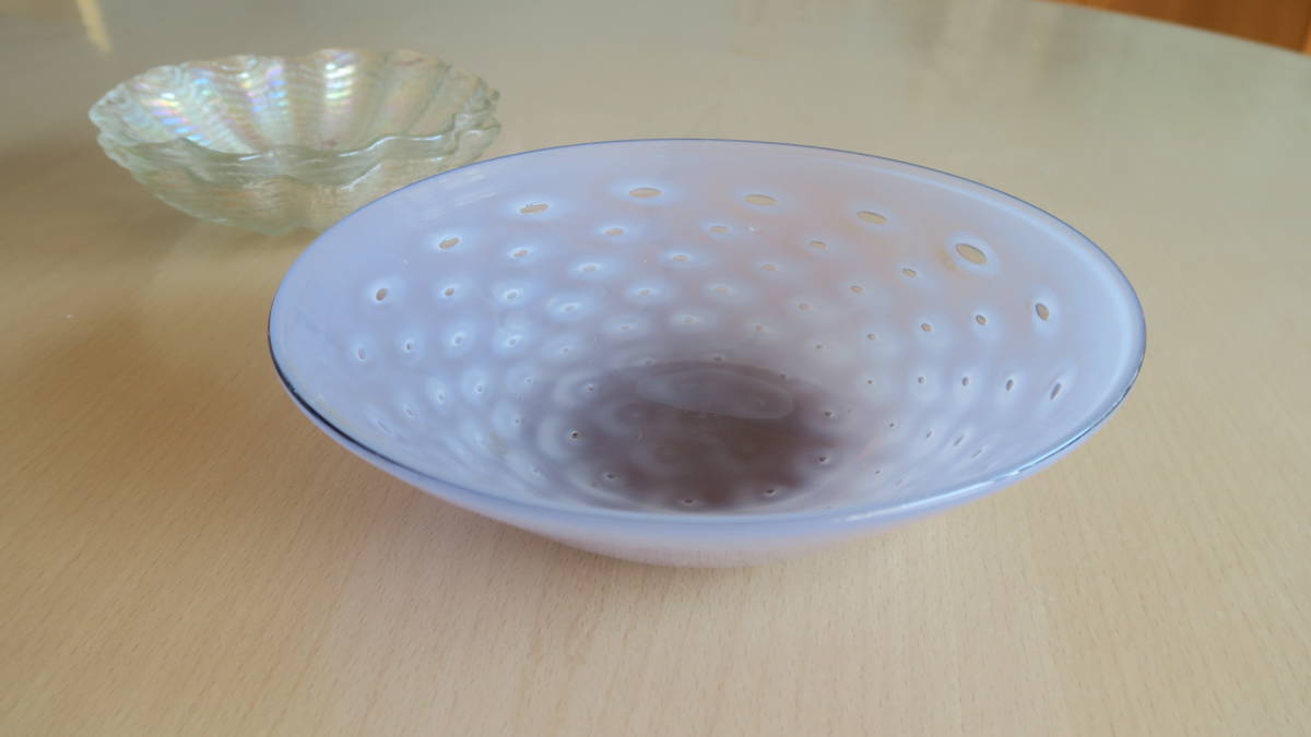 【昭和レトロ】ガラス鉢 3点 吹きガラス ゆらゆら 気泡 虹色 真珠色 の画像5