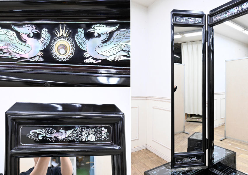 FJ301 China fine art mother-of-pearl skill lacquer coating three surface mirror dresser dresser dresser looking glass 