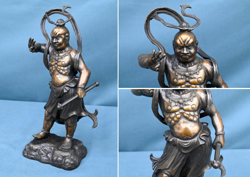 MK40 美品 銘有 銅製 真鍮製 仁王像 仏像 金剛力士像 阿吽 一対 仏教美術 置物 飾り物 オブジェ_画像4