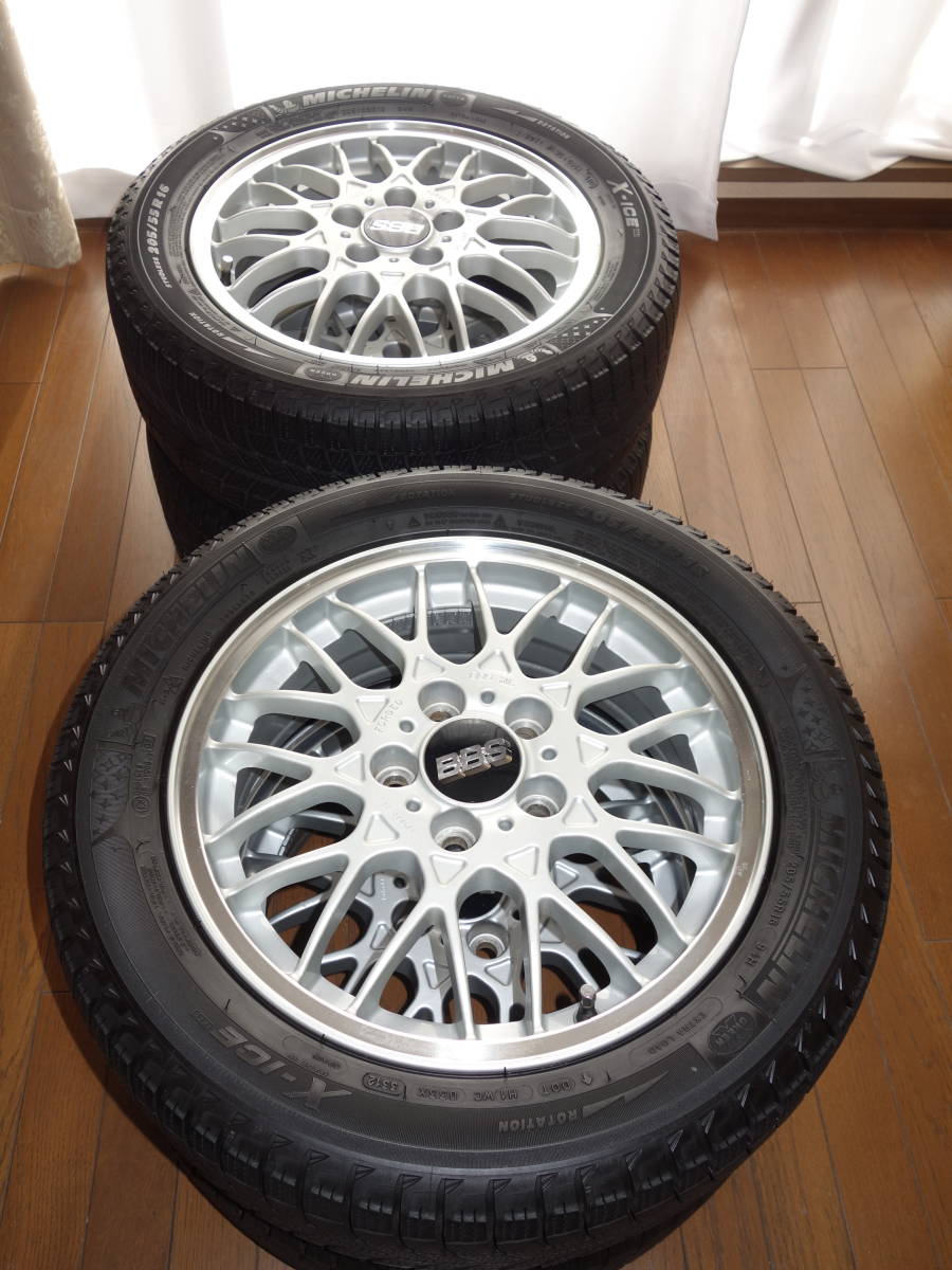 BBS 5穴 6J PCD114.3 +46 スタッドレスタイヤ付（ミシュラン X-ICE 205/55Ｒ/16）送料込み 4本_画像1