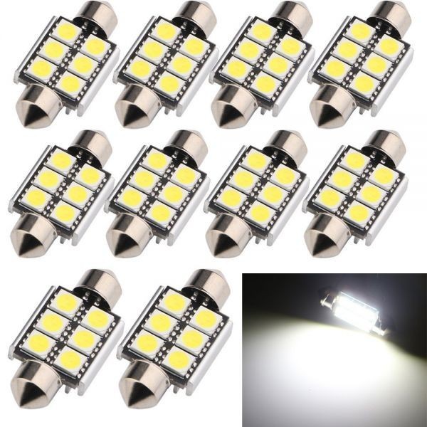 LEDルームランプ ナンバー灯 フェストン球 6000K 5050SMD×6連 T10×36mm 37mm/S8.5 白色 10個セット WD114_画像1