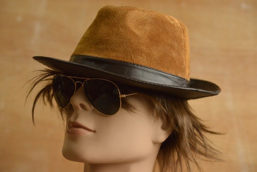 大きいサイズ 本革 レザー 中折れハット ハット FEDORA HAT 帽子 メンズ フェドラハット 7998481BIG ブラウンスエード 新品 1円 スタート_画像2