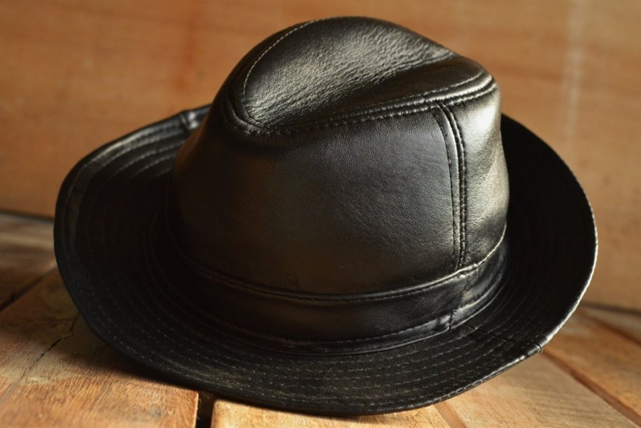 本革 レザー 中折れハット ハット 帽子 メンズ FEDORA HAT フェドラハット 7998635 ブラック 新品 1円 スタート_画像5