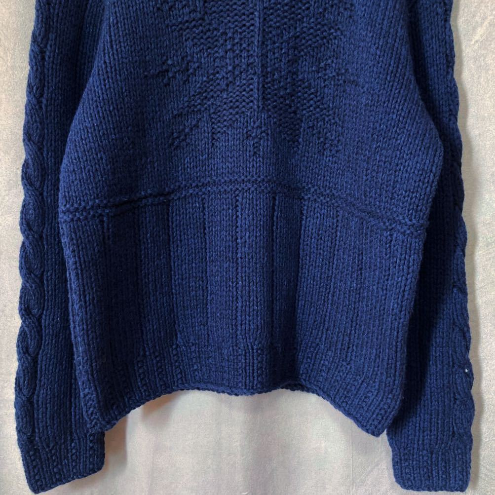 90's Polo Ralph Lauren ポロラルフローレン HAND KNIT ウール ローゲージ 雪柄 ジャガード ニット セーター size.M ネイビー old vintage_画像3