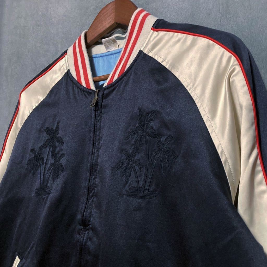 希少 Levi's リーバイス souvenir reversible jacket ポリエステル 両面 刺繍 リバーシブル スカジャン ブルゾン size.L 黒 × 水色_画像2