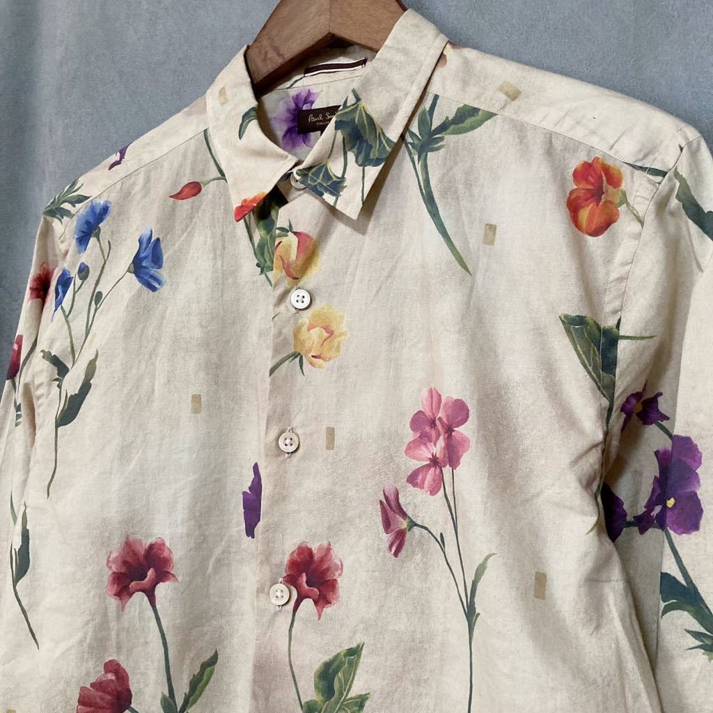 美品 Paul Smith COLLECTION ポールスミス コレクション ガーデンパーティー フローラル プリント シャツ 長袖 size.L ベージュ 花柄 総柄_画像3