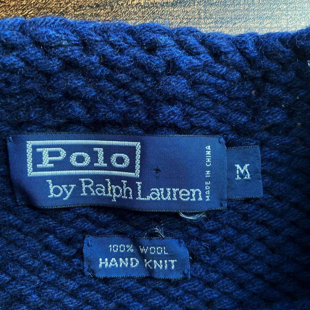 90's Polo Ralph Lauren ポロラルフローレン HAND KNIT ウール ローゲージ 雪柄 ジャガード ニット セーター size.M ネイビー old vintage_画像5