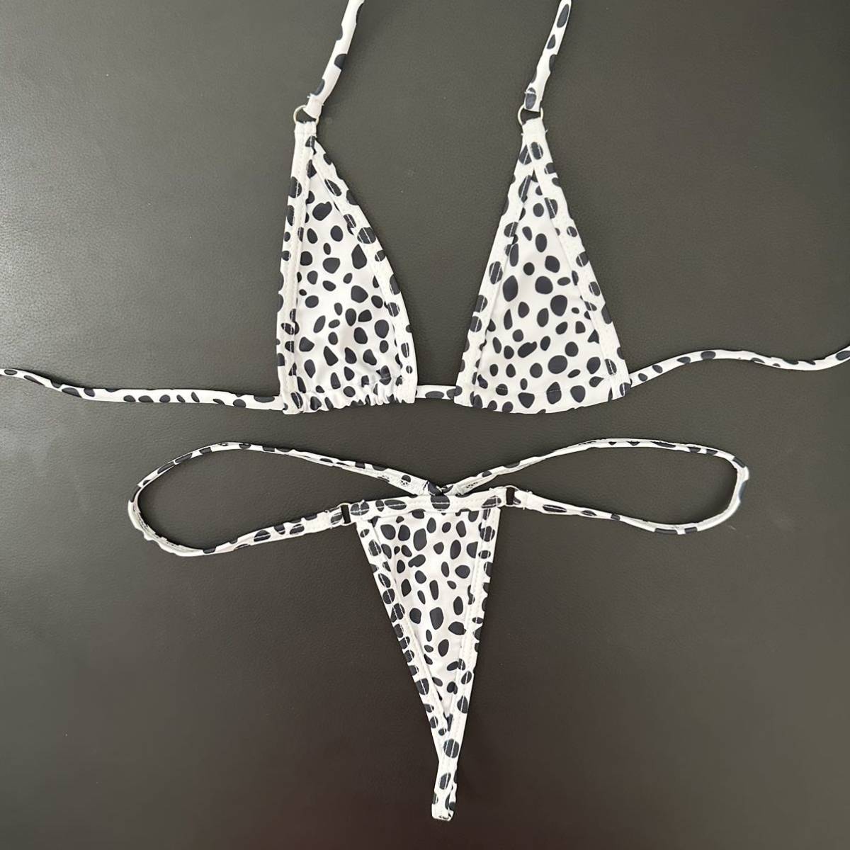  micro bikini halter-neck top and bottom set lady's swimsuit Dalmatian pattern 