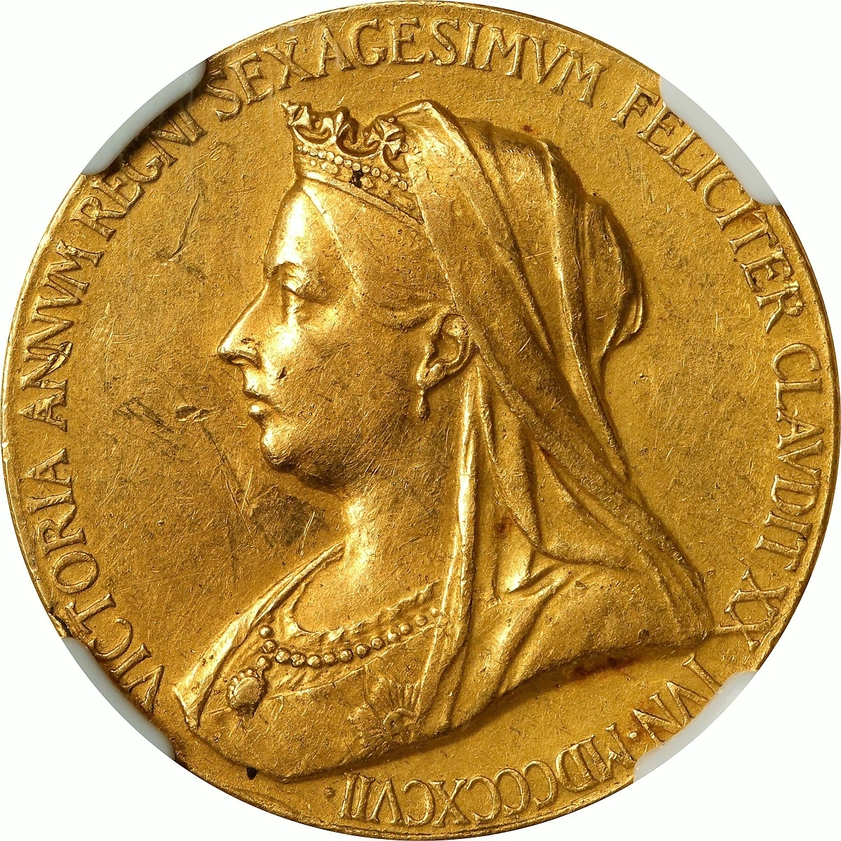 1897年 英国 イギリス ビクトリア女王 60年周年 ダイヤモンドジュビリー 金メダル アンティークコイン NGC AU55 26cm BHM-3506