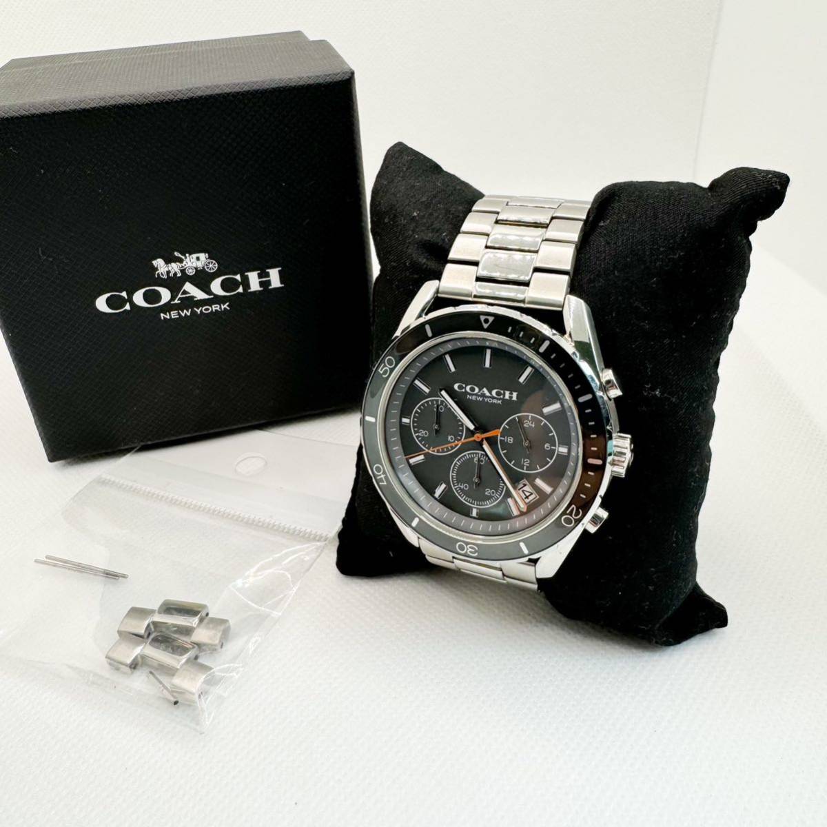 コーチ　腕時計　クロノグラフ　ステンレス　コマ　箱付　COACH 時計　メンズ　黒