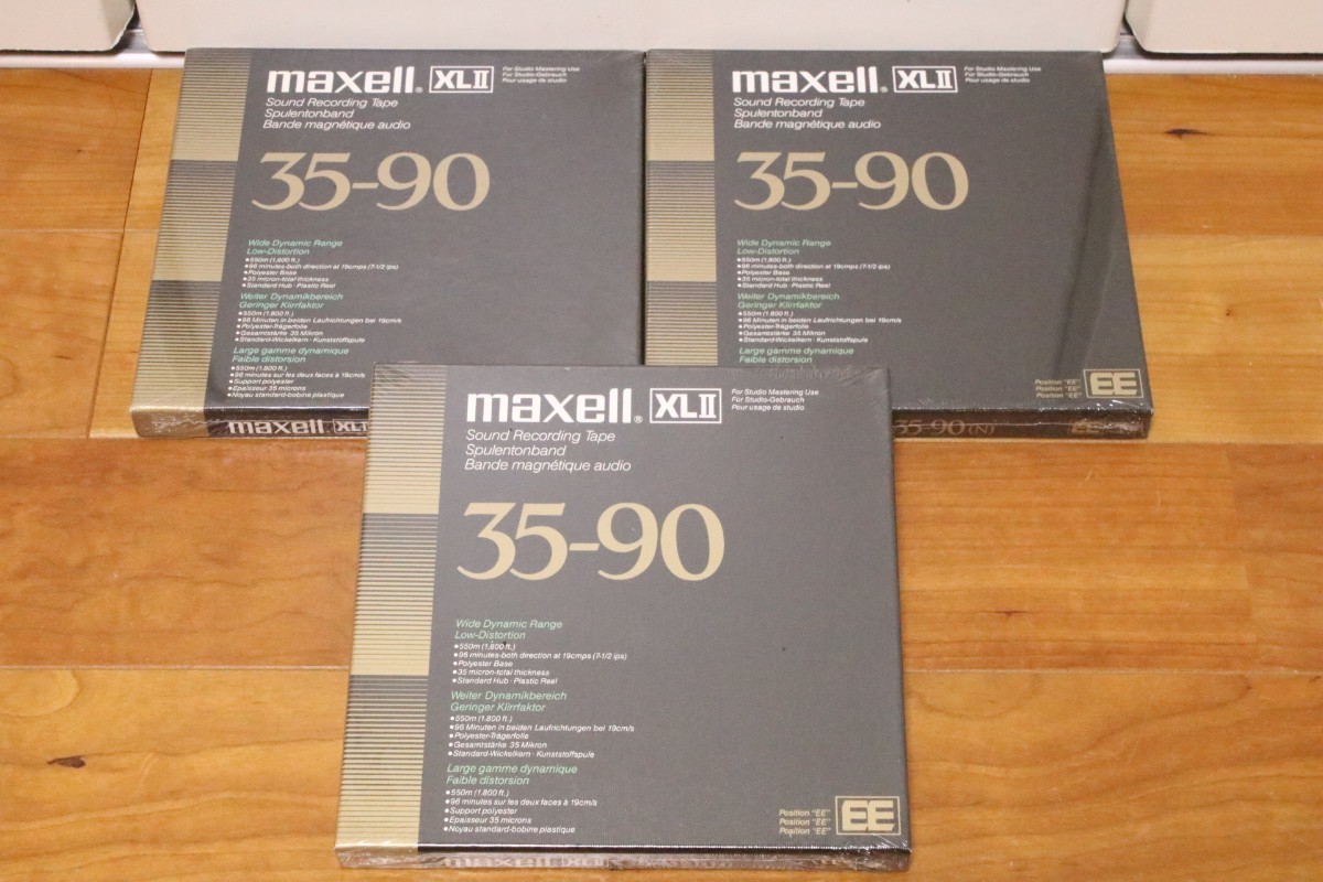 【貴重な新品未開封】 maxell オープンリールテープ 35-90(N) XLⅡ　EEポジション 7号 プラスチックリール　マクセル　3本セット_画像1
