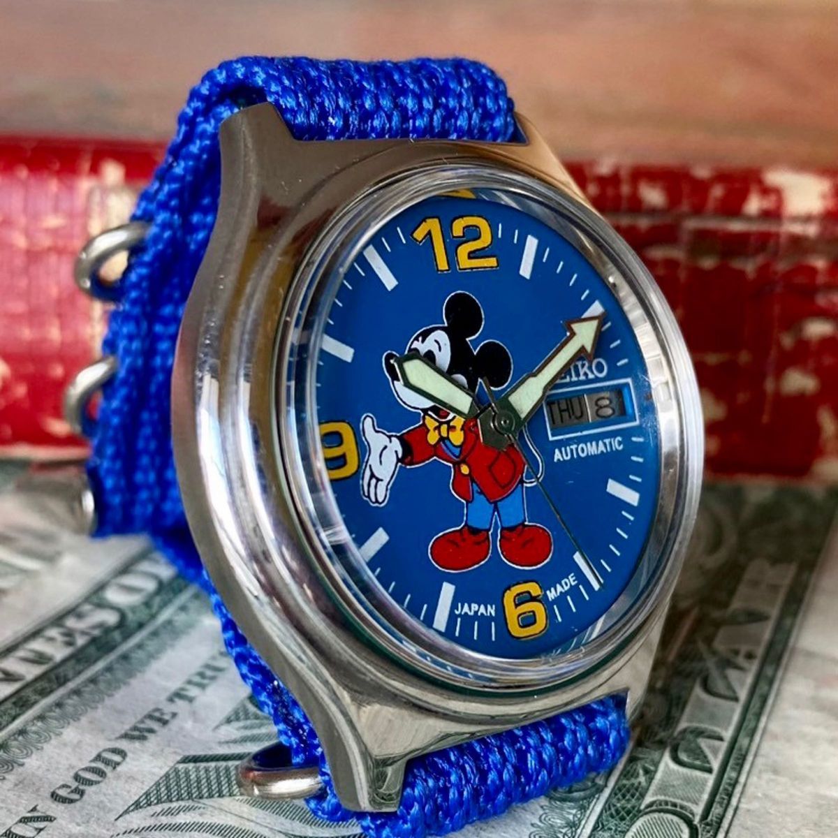 【レトロなミッキー】★送料無料★ セイコー SEIKO メンズ腕時計 ブルー 自動巻き ヴィンテージ アンティーク_画像3