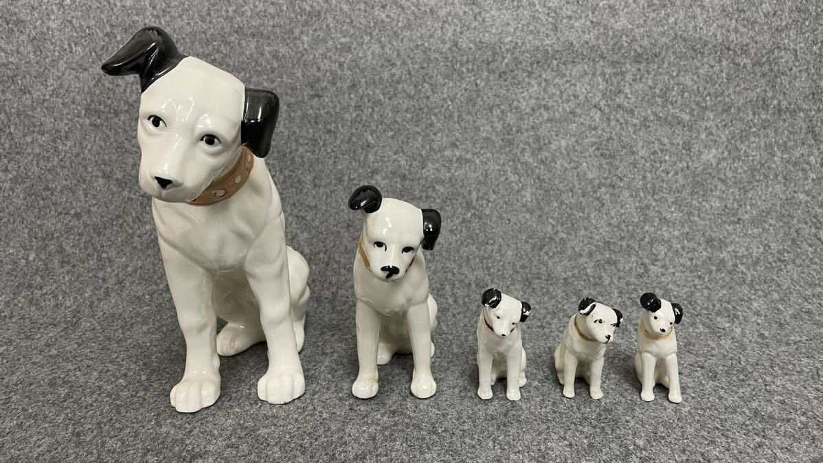 Victor ビクター ニッパー犬 ビクター犬 昭和レトロ 陶器人形 置物 計5点 まとめ 最大高さ約22cm 最小高さ約6.5cm s00_画像6