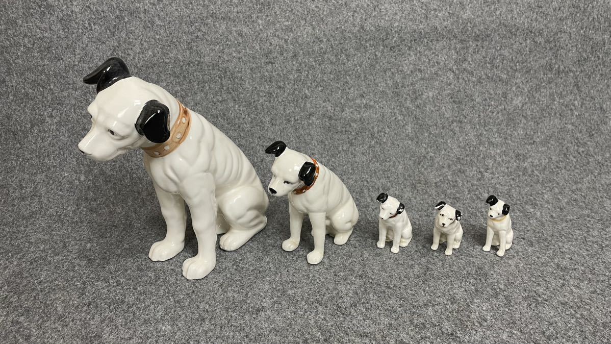 Victor ビクター ニッパー犬 ビクター犬 昭和レトロ 陶器人形 置物 計5点 まとめ 最大高さ約22cm 最小高さ約6.5cm s00_画像1