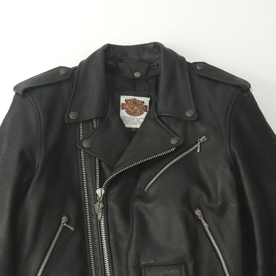 美品 HARLEY DAVIDSON ハーレーダビッドソン Screamin'Eagle CLUB 牛革レザー ダブルライダースジャケット 黒 40 JP:L 中綿ライナー付き-_画像2