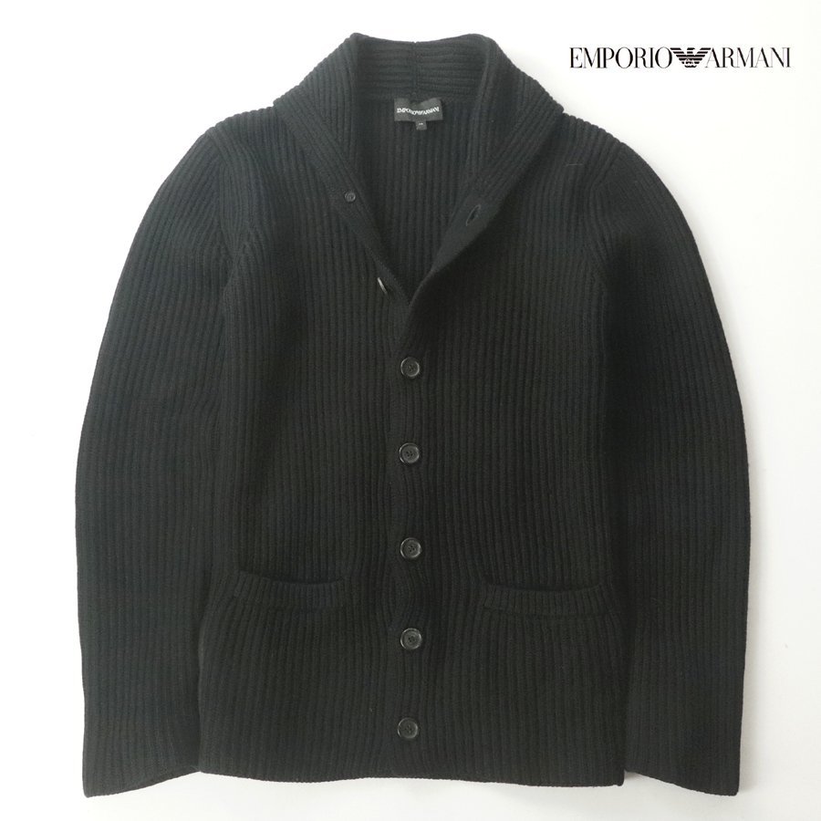 相場価格￥45,900- 美品 ジョルジオ・アルマーニ EMPORIO ARMANI ウールニット カーディガン 黒 ブラック XS JP:S リブ編み-_画像1