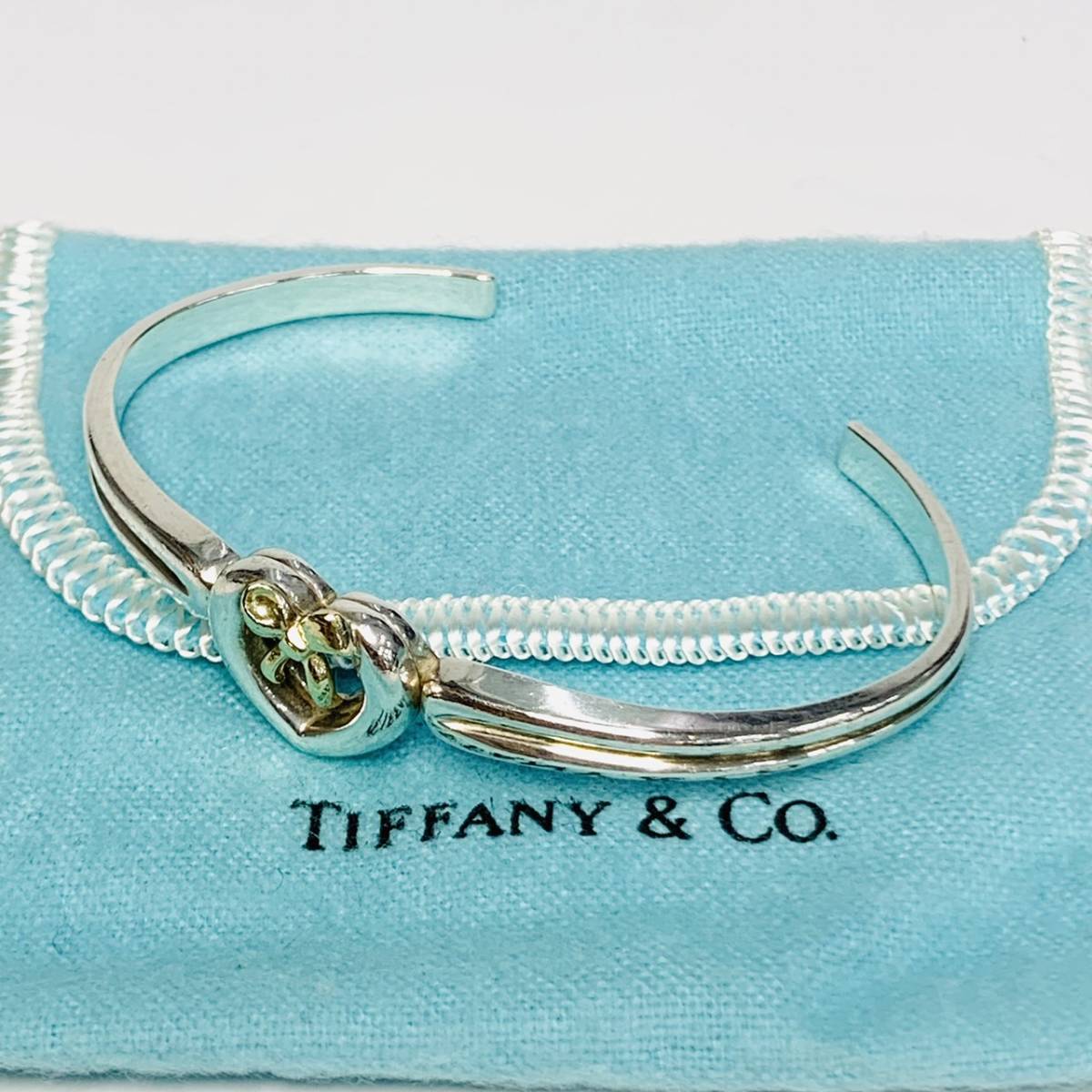 TIFFANY&Co ティファニー ハート リボン バングル ブレスレット アクセサリー 750 925 総重量約15.5g_画像2