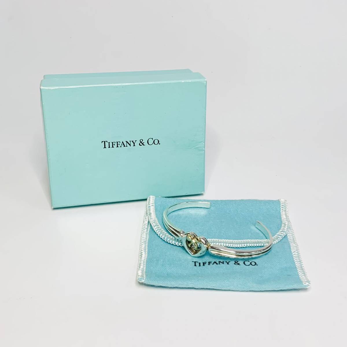 TIFFANY&Co ティファニー ハート リボン バングル ブレスレット アクセサリー 750 925 総重量約15.5g_画像1
