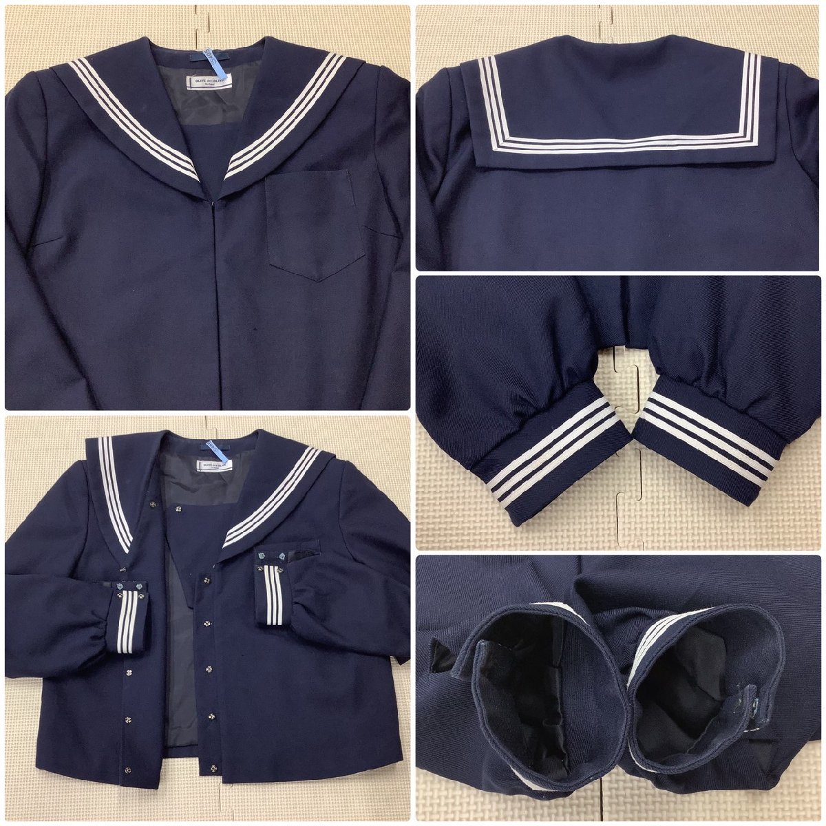 I191/Y(中古)福島県 郡山第六中学校 女子制服6点 /170A/W72/セーラー/スカート/成形スカーフ/夏服/合服/紺/OLIVE des OLVE/女子/卒業生品/_画像3