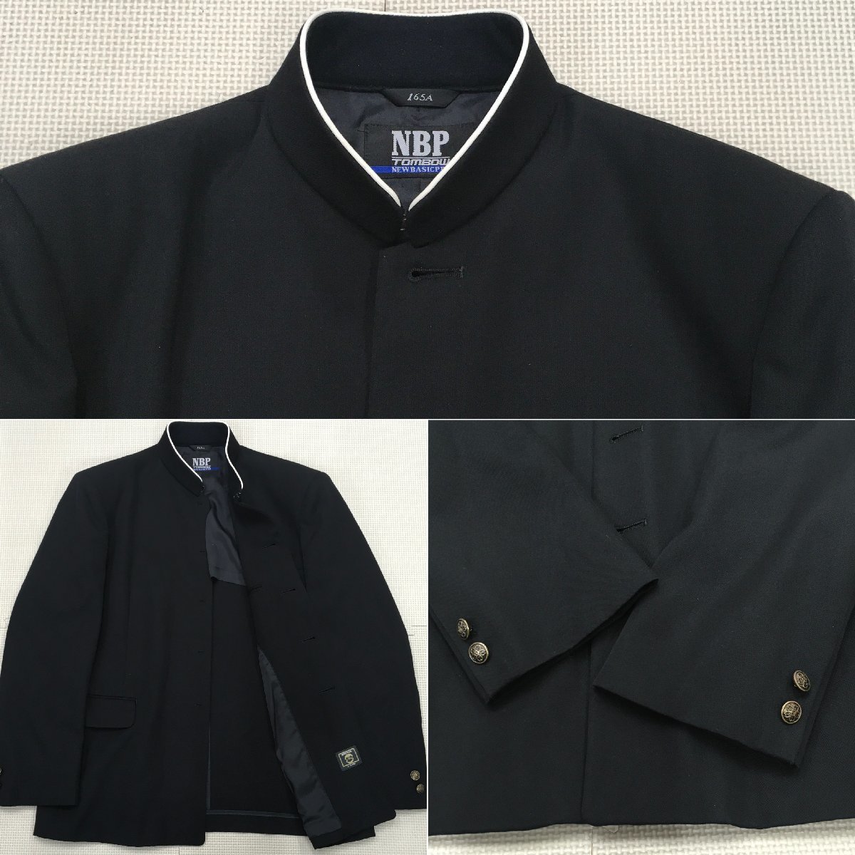 A277/A(中古)校名不明 男子制服2点 /Cランク/165A/W80/学ラン/冬ズボン/TOMBOW/NBP/黒/学生服/冬服/中学校/高校/標準型学生服_画像3