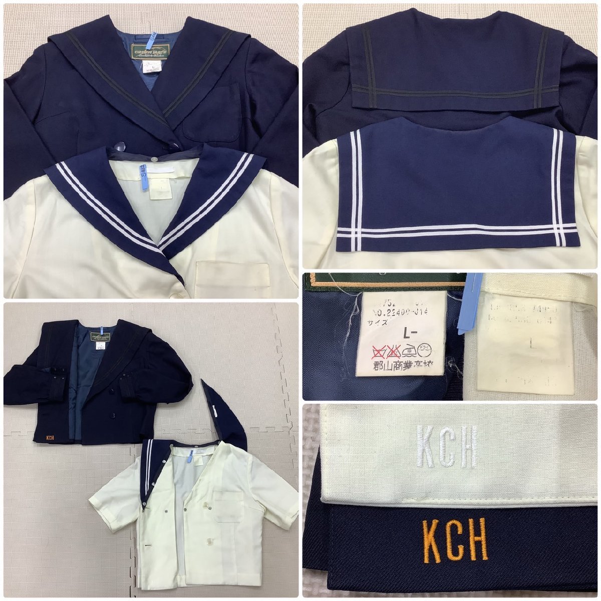 I206/Y(中古)福島県 郡山商業高校 女子制服5点 /L-/M/W66/丈63/セーラー/スカート/ブラウス/クリーム色/紺/黒2本/白2本/夏服/冬服/学生服_画像5