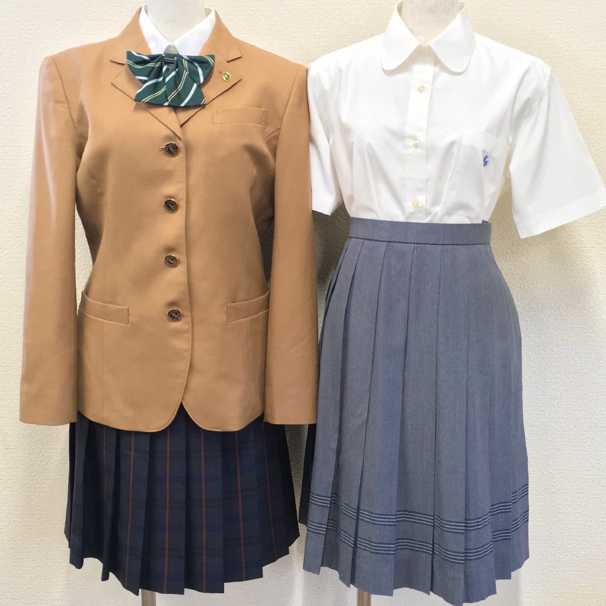 A319/A(中古)愛知県 享栄高校 女子制服6点 /私立/現行制服/165A/W69/校章付き/キャメルブレザー/スカート/hers heart/学生服/卒業生品